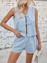 Load image into Gallery viewer, PREORDER - Gingham Print Tie Front Top and Shorts Set
