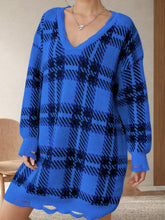 Load image into Gallery viewer, PREORDER: Lydia Distressed Plaid V-Neck Long Sleeve Sweater Dress