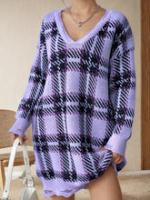 Load image into Gallery viewer, PREORDER: Lydia Distressed Plaid V-Neck Long Sleeve Sweater Dress