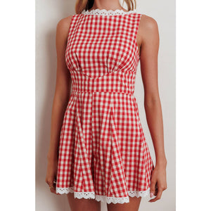 HIGH NECKLINE GINGHAM ROMPER