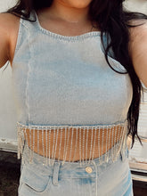 Load image into Gallery viewer, The Rhinestone Denim Fringe Set