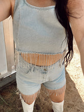 Load image into Gallery viewer, The Rhinestone Denim Fringe Set