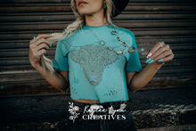 Load image into Gallery viewer, Bleached Distressed Highland Cow Crop Top Tee