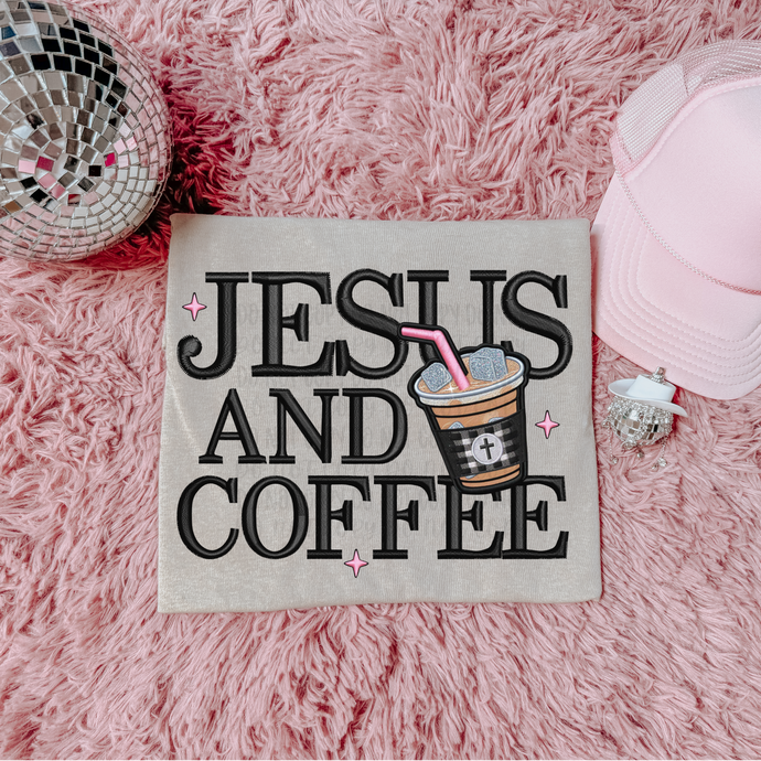 Jesus & Coffee - FAUX Embroidery