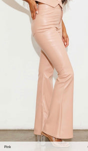 Pink Leather Flare Pants